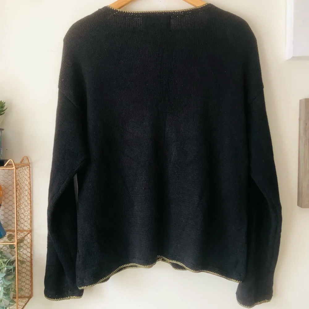 Y2K Tiara International Black Floral Embroidered Cardigan Sweater Medium - Picture 3 of 12